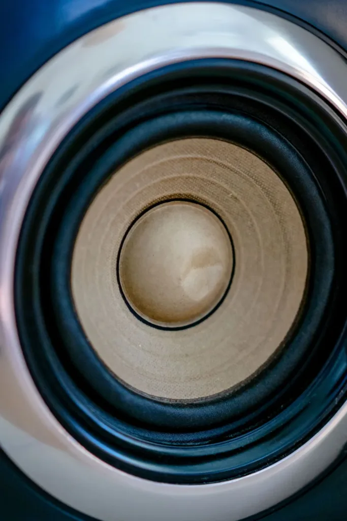Close-up of a round speaker cone and surround